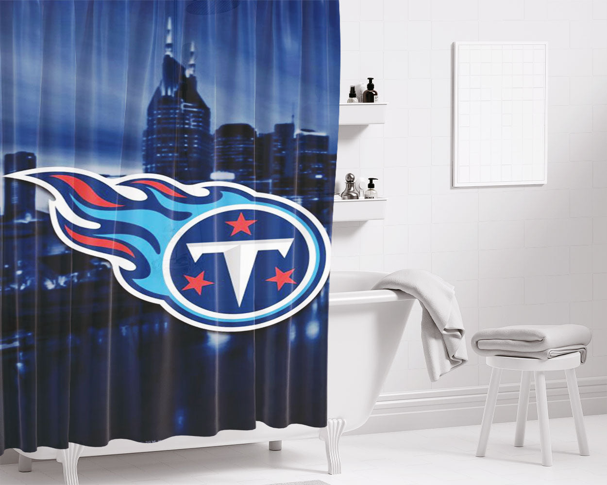 Tennessee Titans Bathroom Shower Curtain Fabric Waterproof | 66 X 72 Inch