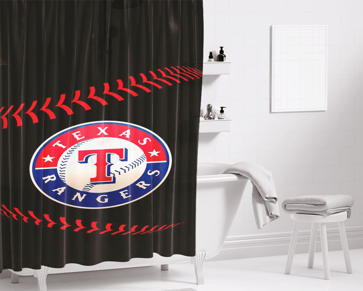 Texas Rangers Mlb Bathroom Shower Curtain Fabric Waterproof | 66 X 72 Inch
