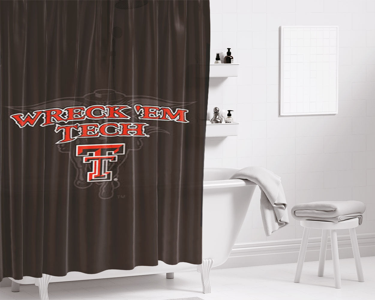 Texas Tech Red Raiders Logo Bathroom Shower Curtain Fabric Waterproof | 66 X 72 Inch