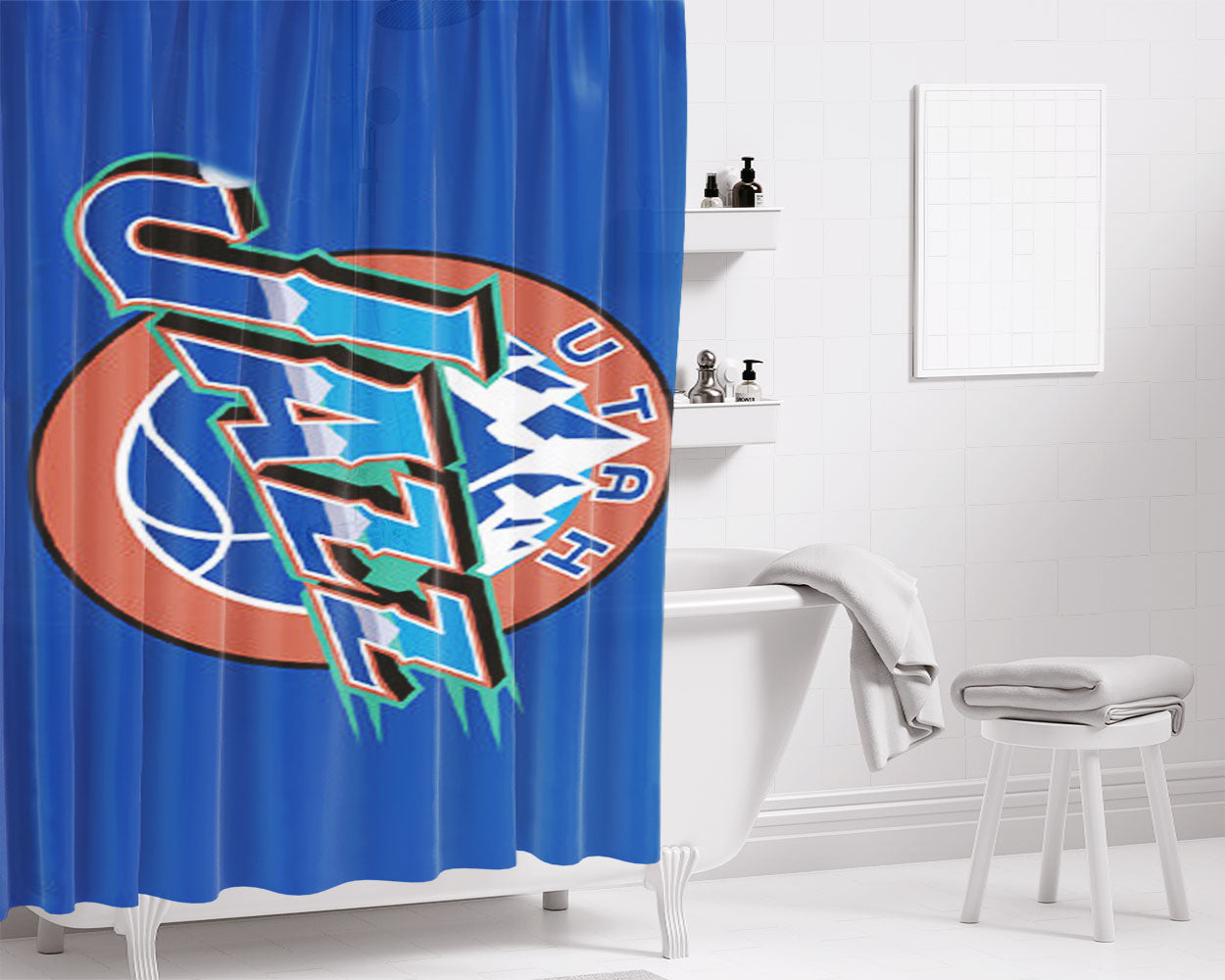 Utah Jazz Bathroom Shower Curtain Fabric Waterproof | 66 X 72 Inch