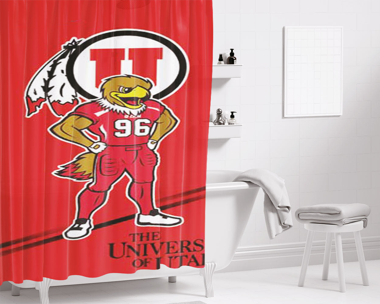 Utah Utes Logo Red Bathroom Shower Curtain Fabric Waterproof | 66 X 72 Inch