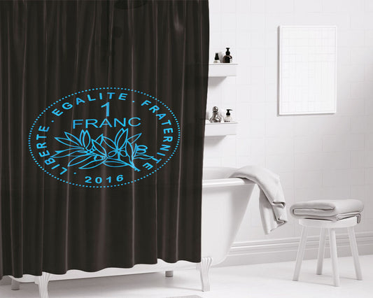 1 Franc French Typography Bathroom Shower Curtain Fabric Waterproof | 66 X 72 Inch
