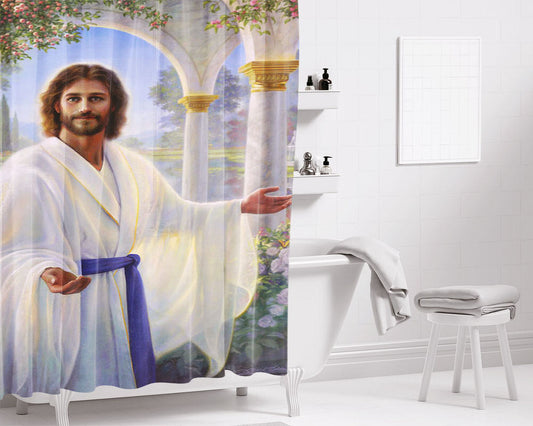 Abide With Me Bathroom Shower Curtain Fabric Waterproof | 66 X 72 Inch