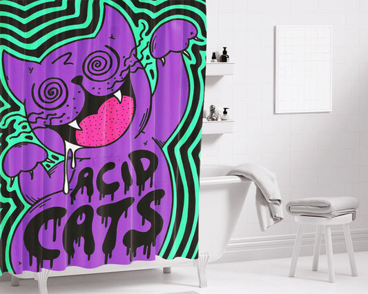Acid Cats Swag Animation Bathroom Shower Curtain Fabric Waterproof | 66 X 72 Inch