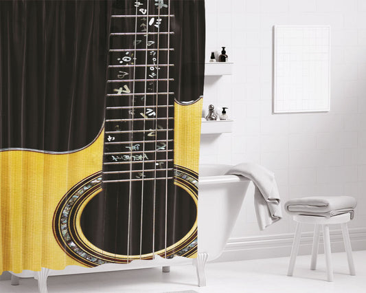 Acoustic Guitar Bathroom Shower Curtain Fabric Waterproof | 66 X 72 Inch