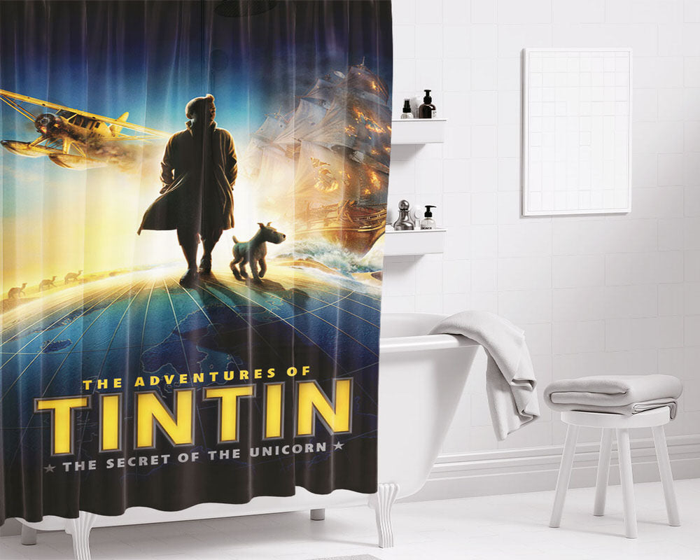 Adventures Of Tintin Poster Bathroom Shower Curtain Fabric Waterproof | 66 X 72 Inch