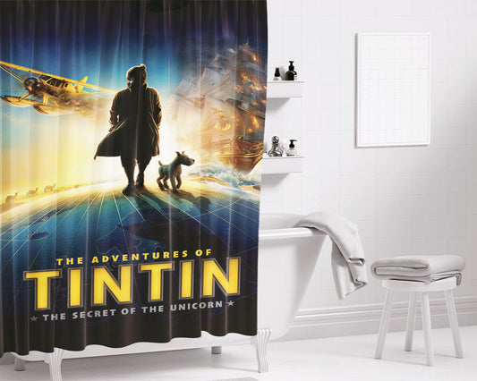 Adventures Of Tintin Poster Bathroom Shower Curtain Fabric Waterproof | 66 X 72 Inch