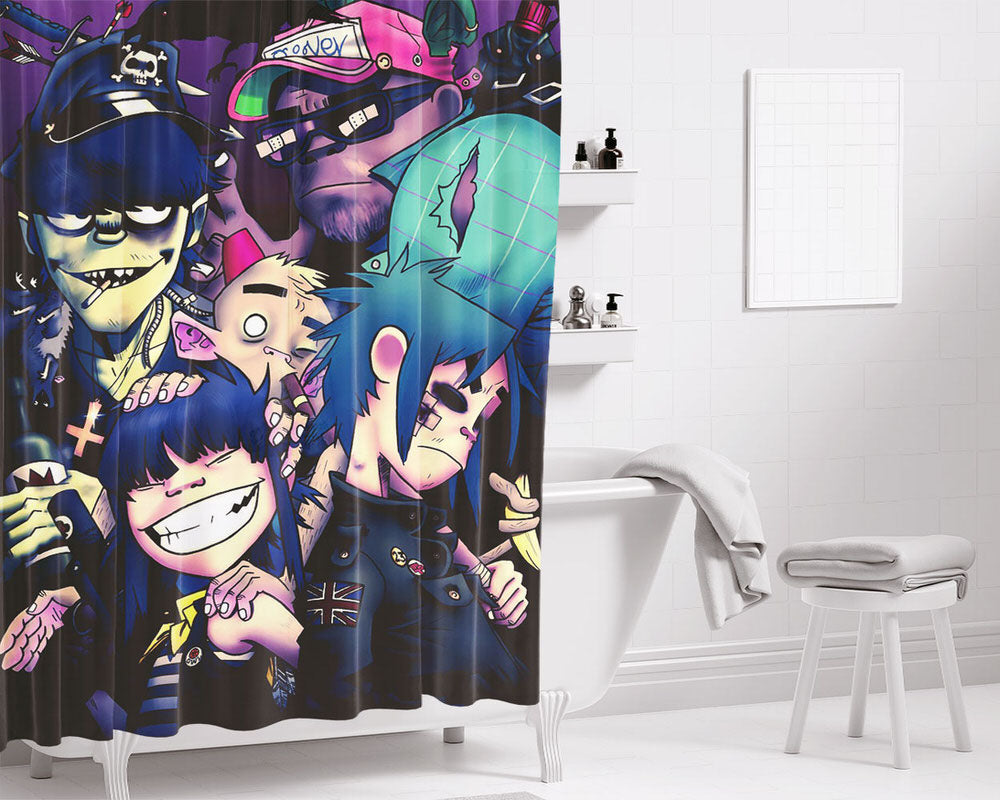 Aesthetic Gorillaz Band Art Bathroom Shower Curtain Fabric Waterproof | 66 X 72 Inch