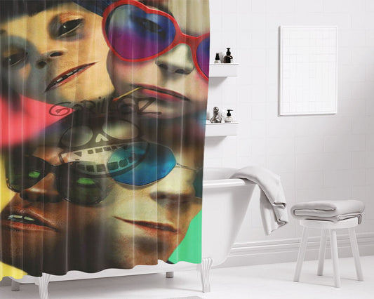 Aesthetic Gorillaz Band Face Art Bathroom Shower Curtain Fabric Waterproof | 66 X 72 Inch