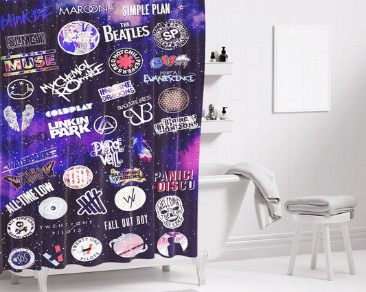 Aesthetic Music Band Collage Bathroom Shower Curtain Fabric Waterproof | 66 X 72 Inch