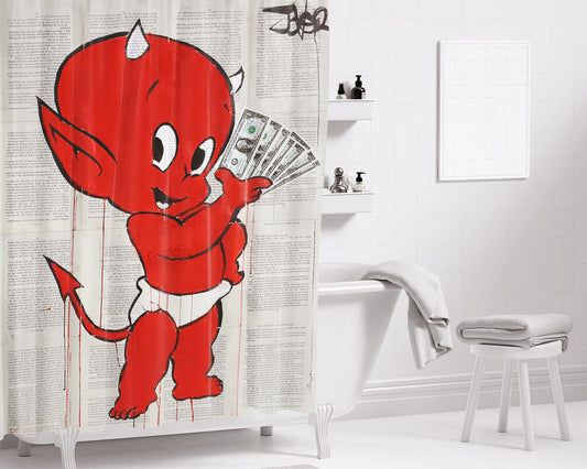 Aesthetic Red Cute Baby Devil Bathroom Shower Curtain Fabric Waterproof | 66 X 72 Inch
