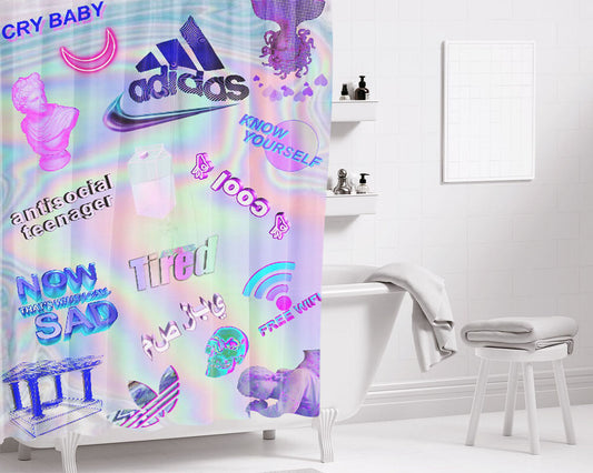 Aesthetic Vaporwave Bathroom Shower Curtain Fabric Waterproof | 66 X 72 Inch
