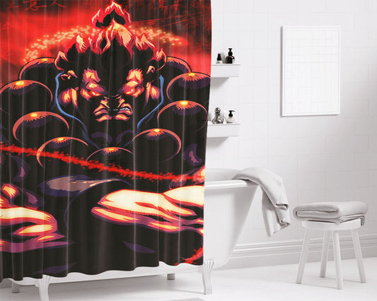 Akuma Street Fighter Red Energy Bathroom Shower Curtain Fabric Waterproof | 66 X 72 Inch