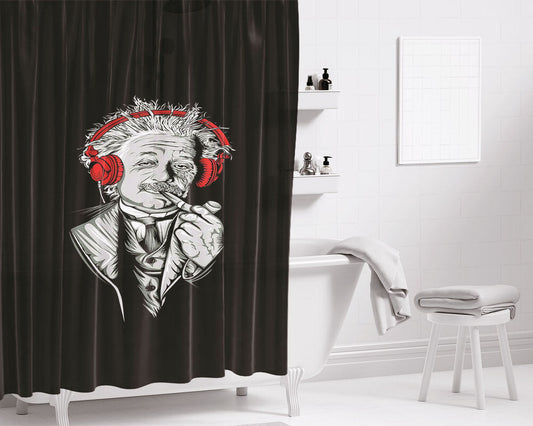 Albert Einstein Music Black Bathroom Shower Curtain Fabric Waterproof | 66 X 72 Inch