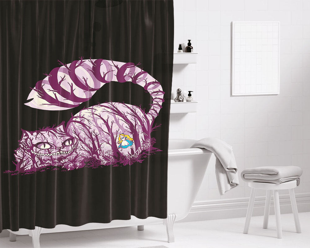 Alice Cheshire Cat Art Purple Bathroom Shower Curtain Fabric Waterproof | 66 X 72 Inch