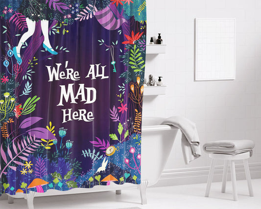 Alice We'Re All Mad Here Bathroom Shower Curtain Fabric Waterproof | 66 X 72 Inch