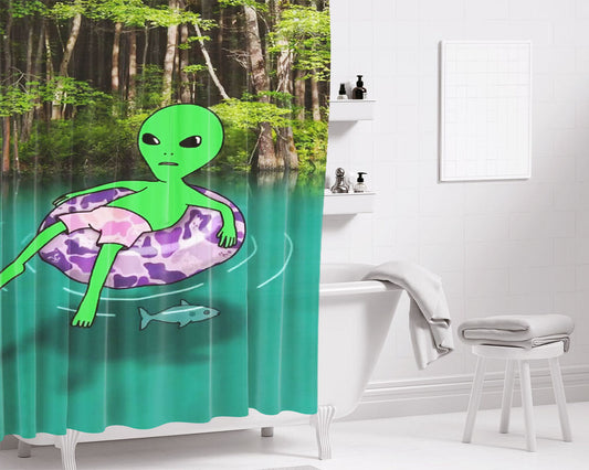 Alien Fusion On Vacation Bathroom Shower Curtain Fabric Waterproof | 66 X 72 Inch