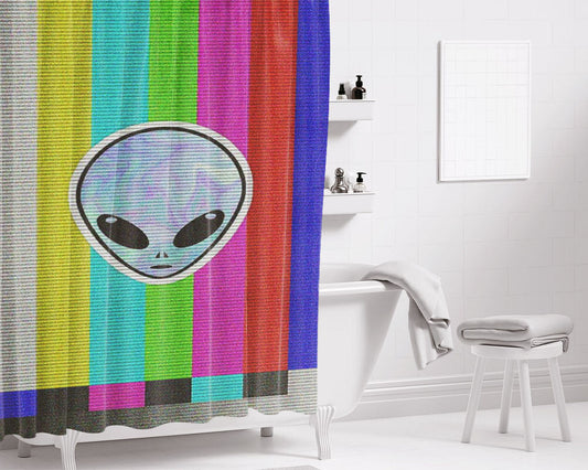 Alien Television Lost Signal Pa Bathroom Shower Curtain Fabric Waterproof | 66 X 72 Inch