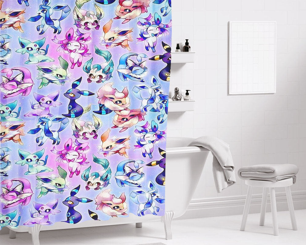 All Eevee Evolution Type Bathroom Shower Curtain Fabric Waterproof | 66 X 72 Inch