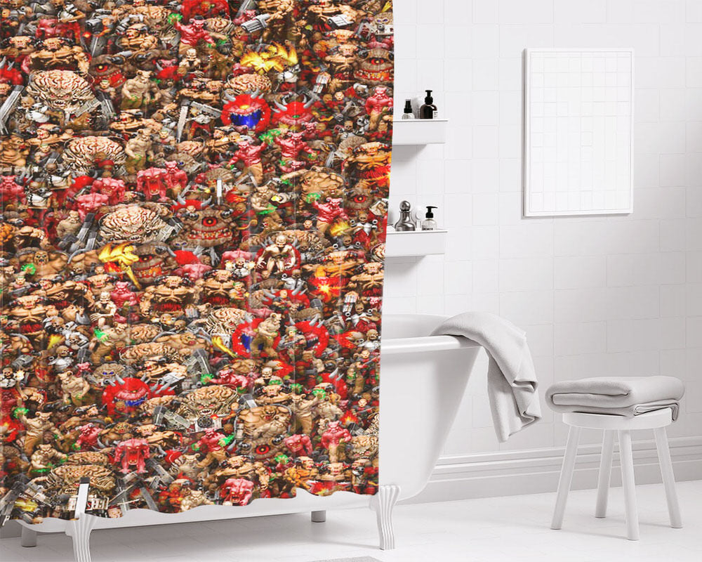 All Enemies From Doom Game Bathroom Shower Curtain Fabric Waterproof | 66 X 72 Inch