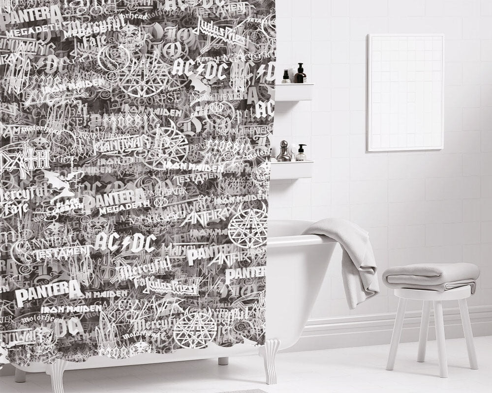 All Heavy Metal Bands Logo Bathroom Shower Curtain Fabric Waterproof | 66 X 72 Inch