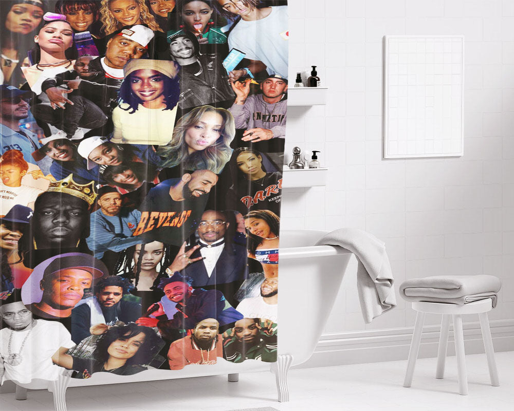 All Stars Artist Influencer Rap Collage Bathroom Shower Curtain Fabric Waterproof | 66 X 72 Inch