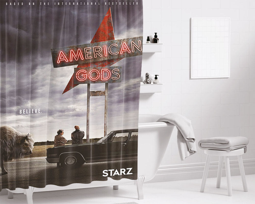 American Gods Movie Poster Bathroom Shower Curtain Fabric Waterproof | 66 X 72 Inch