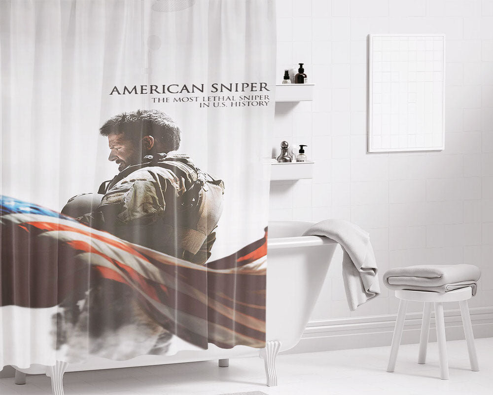 American Sniper Bathroom Shower Curtain Fabric Waterproof | 66 X 72 Inch