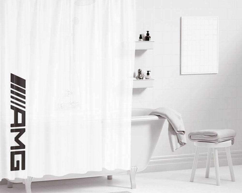 Amg Logo White Bathroom Shower Curtain Fabric Waterproof | 66 X 72 Inch