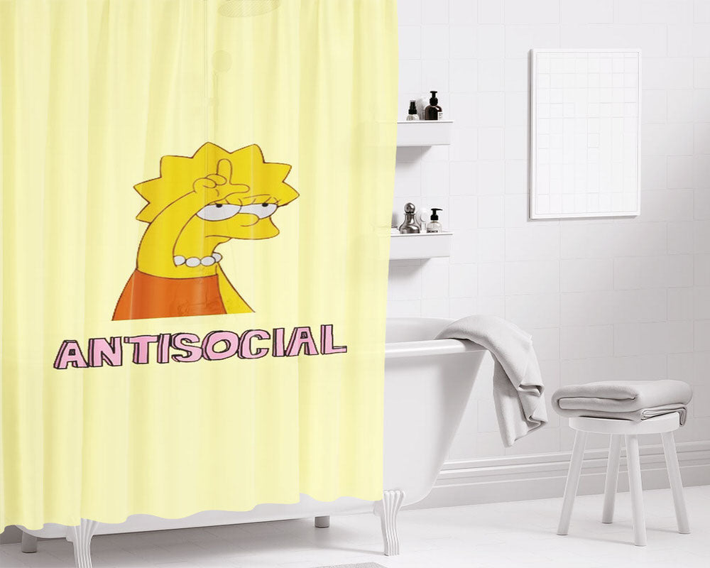 Antisosial Bathroom Shower Curtain Fabric Waterproof | 66 X 72 Inch