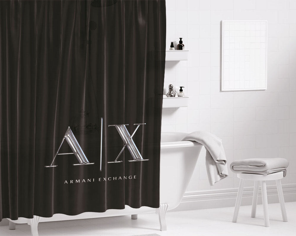 Armani Exchange Black Logo Bathroom Shower Curtain Fabric Waterproof | 66 X 72 Inch