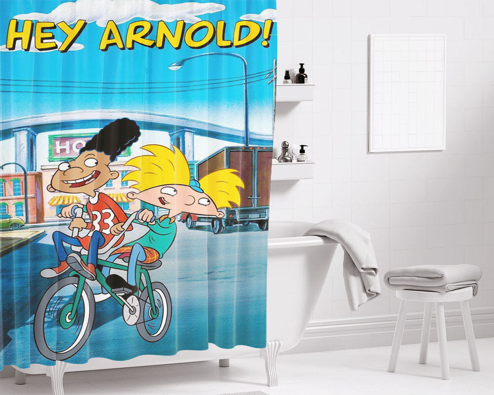 Arnold And Gerald Bicycle Bathroom Shower Curtain Fabric Waterproof | 66 X 72 Inch