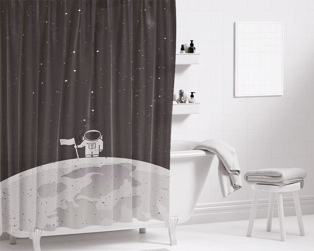 Astrounot On The Moon Bathroom Shower Curtain Fabric Waterproof | 66 X 72 Inch