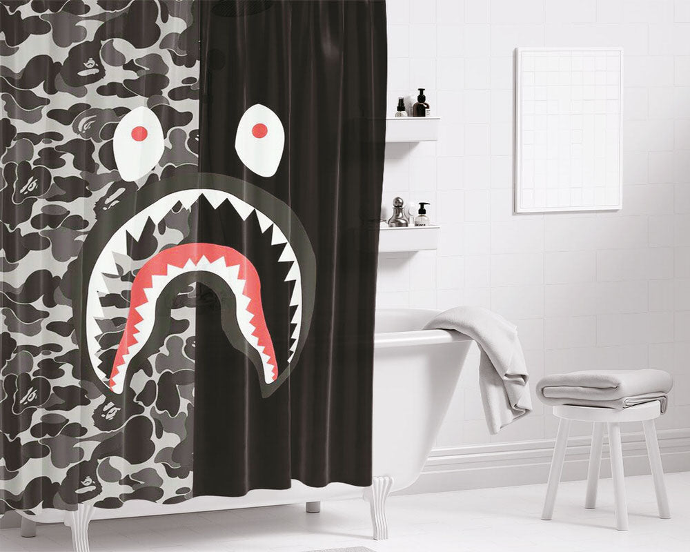 Babe Shark Bathroom Shower Curtain Fabric Waterproof | 66 X 72 Inch