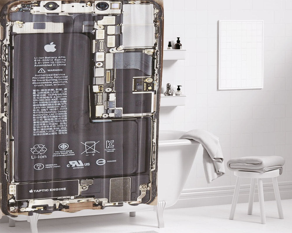 Back Part Of Engine Machine Phone Bathroom Shower Curtain Fabric Waterproof | 66 X 72 Inch