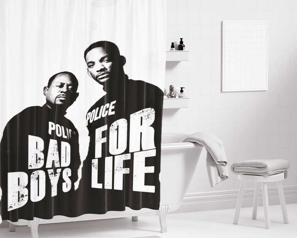 Bad Boys For Life Black White Bathroom Shower Curtain Fabric Waterproof | 66 X 72 Inch