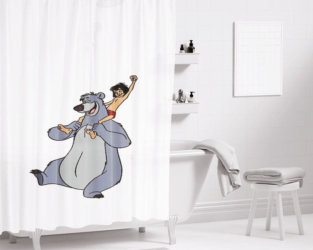 Baloo Bear & Mowgli Bathroom Shower Curtain Fabric Waterproof | 66 X 72 Inch