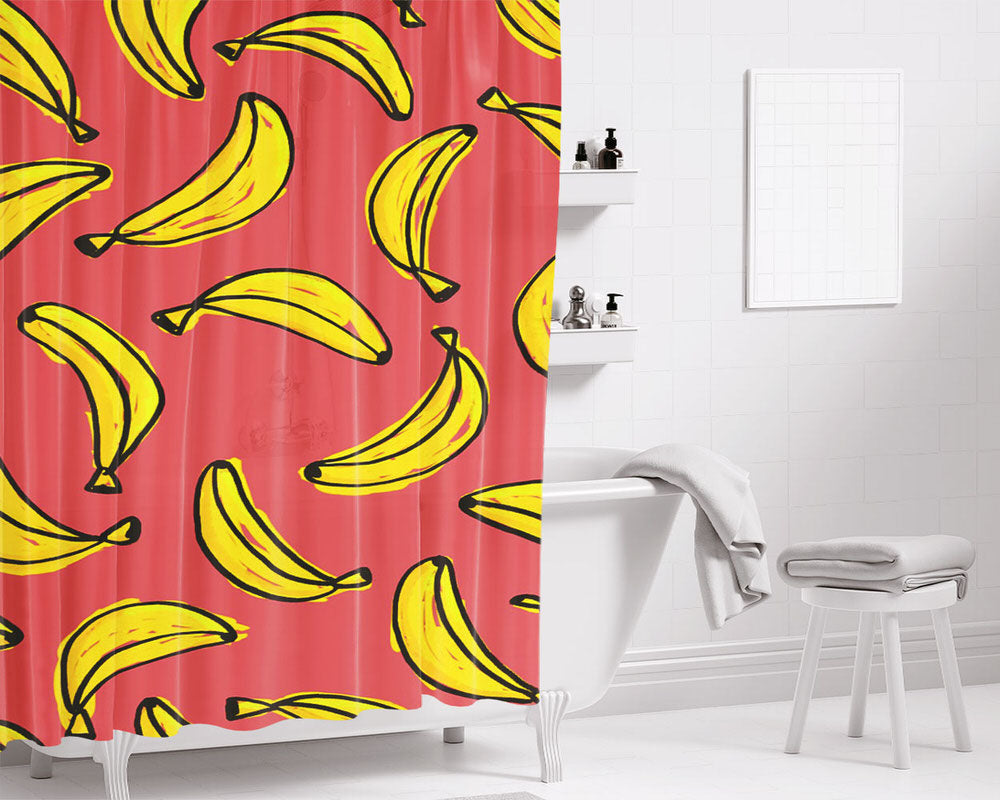 Bananas Pink Bathroom Shower Curtain Fabric Waterproof | 66 X 72 Inch