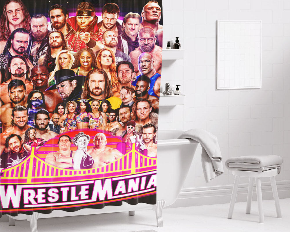 Bandicam Wrestlemania Hero Fighters Collage Bathroom Shower Curtain Fabric Waterproof | 66 X 72 Inch