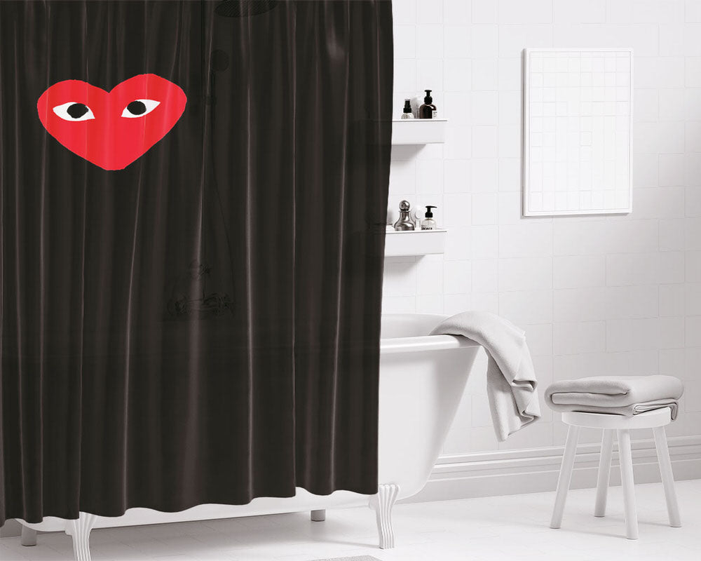 Bape Heart Black Bathroom Shower Curtain Fabric Waterproof | 66 X 72 Inch