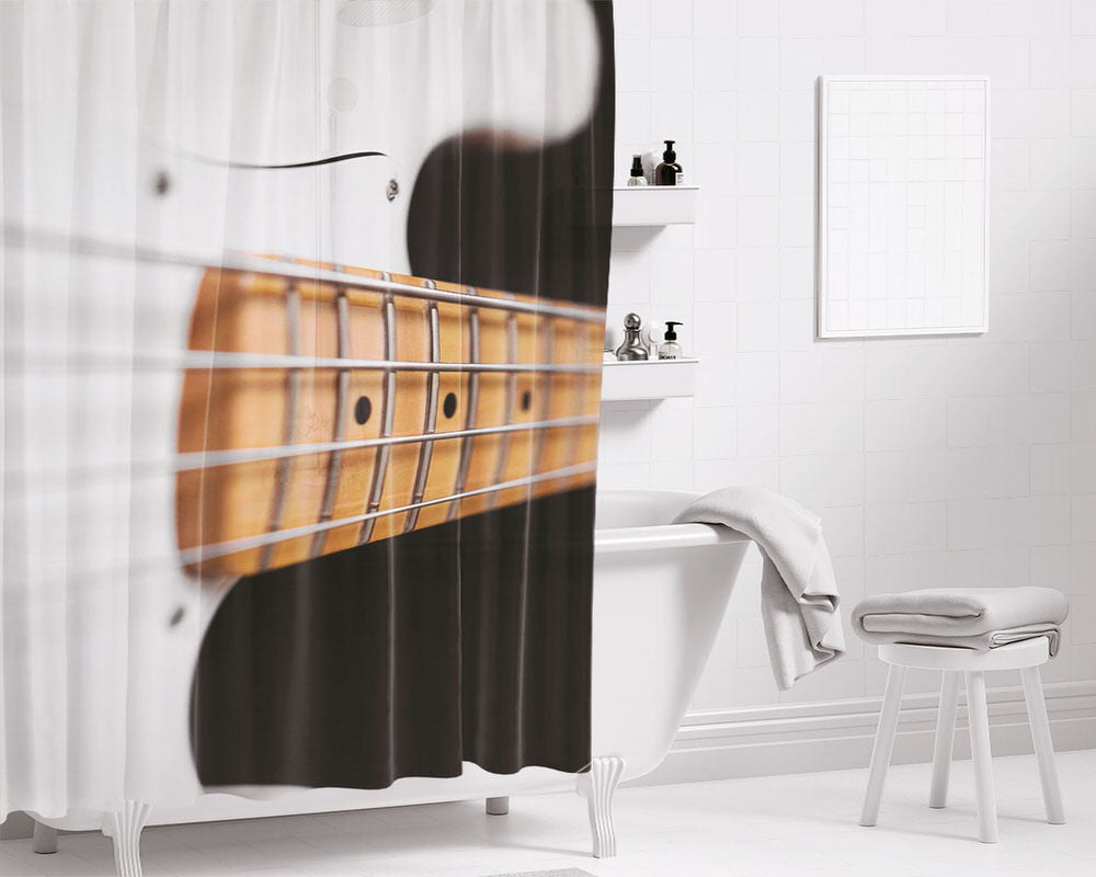 Bass Guitar White Pearl Bathroom Shower Curtain Fabric Waterproof | 66 X 72 Inch