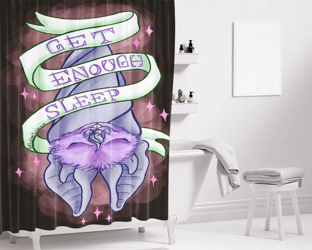 Bat Get Enough Sleep Bathroom Shower Curtain Fabric Waterproof | 66 X 72 Inch