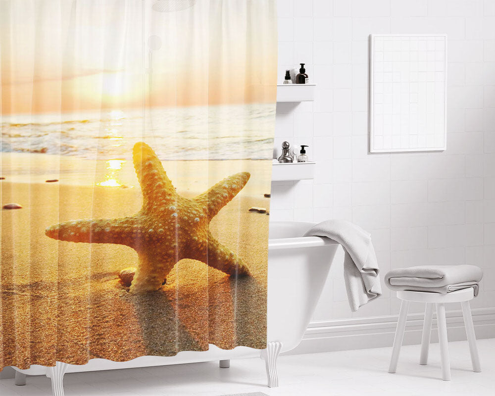 Beach Starfish Wallpaper Bathroom Shower Curtain Fabric Waterproof | 66 X 72 Inch