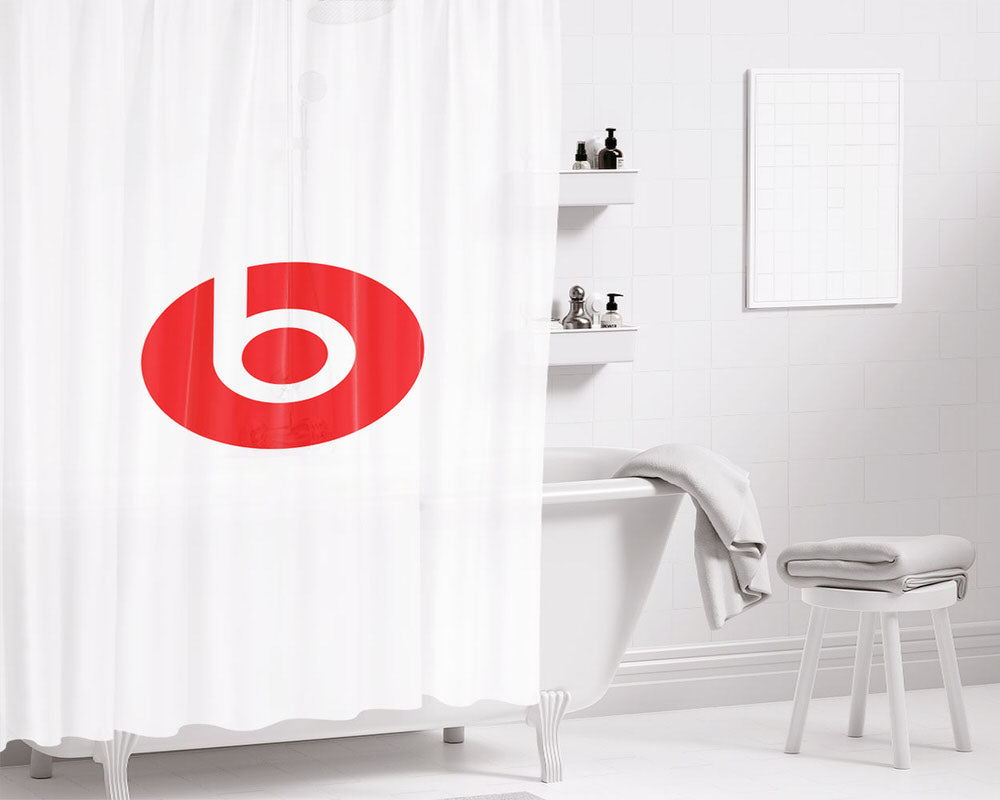Beats Logo White Bathroom Shower Curtain Fabric Waterproof | 66 X 72 Inch