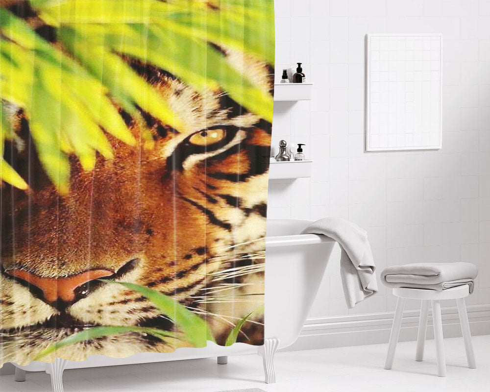 Beauty Tiger Bathroom Shower Curtain Fabric Waterproof | 66 X 72 Inch
