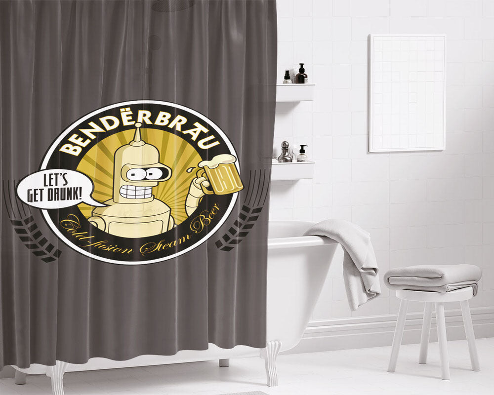 Beer Drink Robo Bathroom Shower Curtain Fabric Waterproof | 66 X 72 Inch