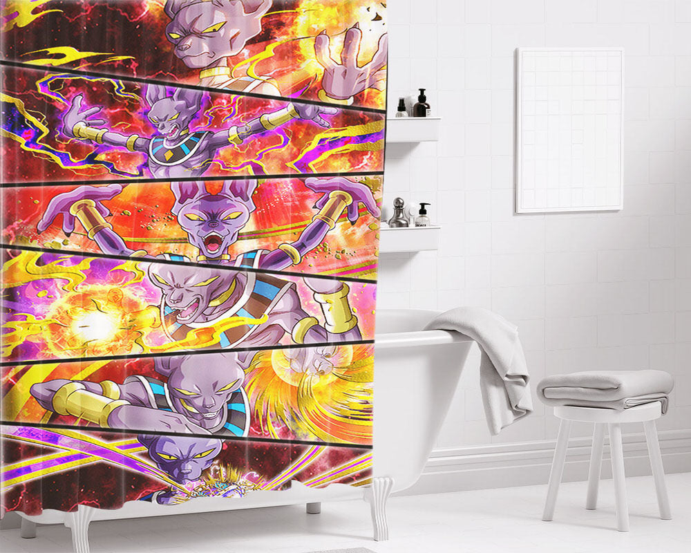 Beerus Collages Attack Bathroom Shower Curtain Fabric Waterproof | 66 X 72 Inch