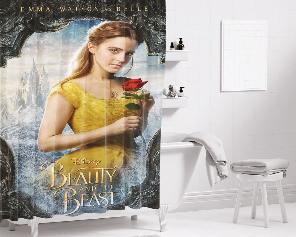 Belle Wallpaperbeauty And The Beast Bathroom Shower Curtain Fabric Waterproof | 66 X 72 Inch