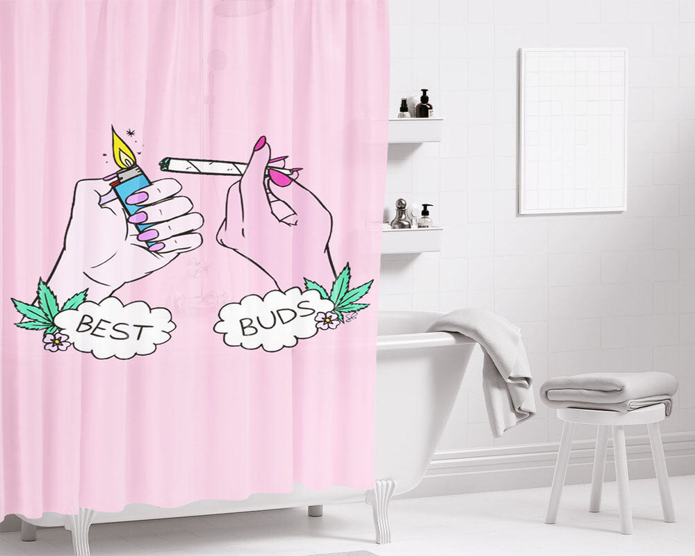 Best Buds Bathroom Shower Curtain Fabric Waterproof | 66 X 72 Inch