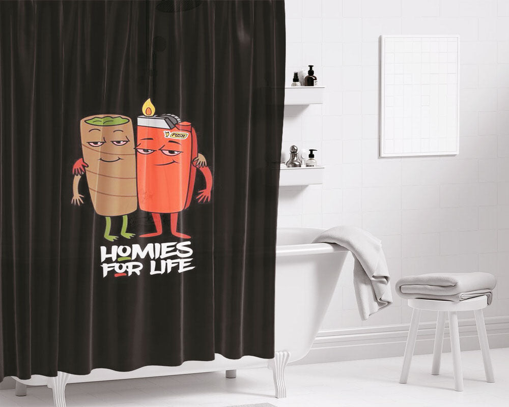 Best Friend Homies For Life Bathroom Shower Curtain Fabric Waterproof | 66 X 72 Inch